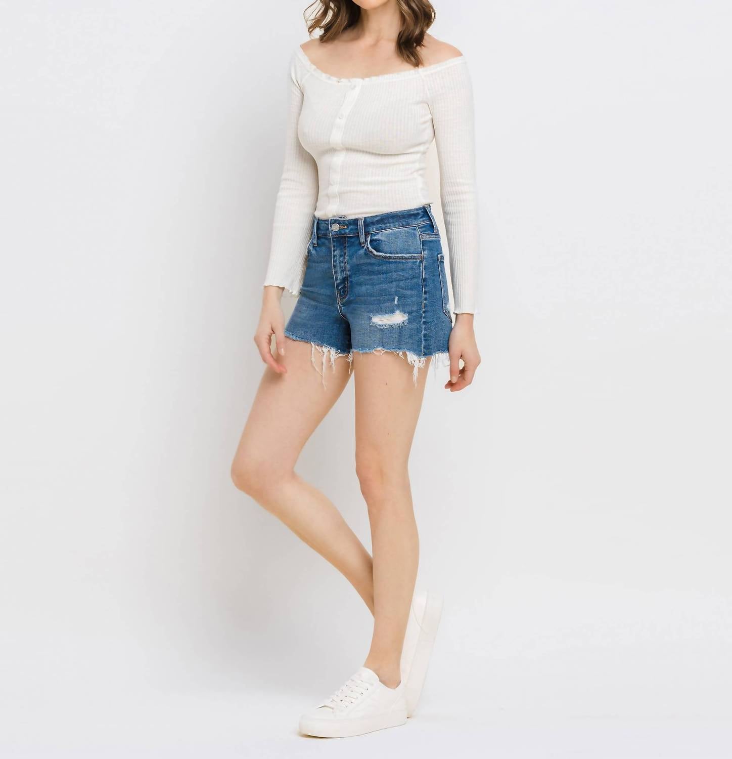 Vervet By Flying Monkey - High Rise Distressed Shorts