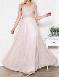 Amelia Couture - Pleated Metallic V-neck Gown