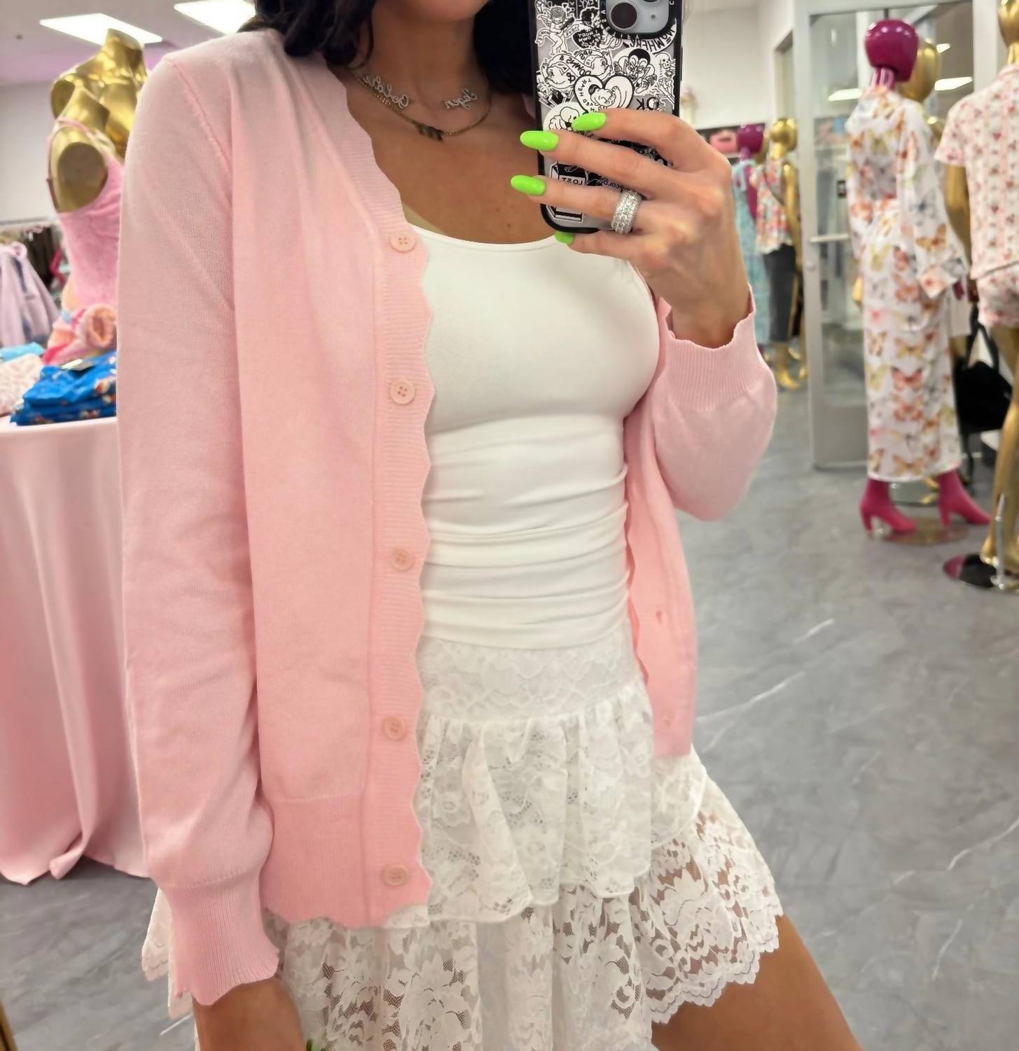 Aiwee Fashion - Scalloped Edge Button Cardigan