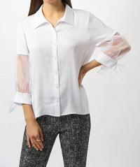 Joseph Ribkoff - Collared Front Button Closure 3/4 Sleeve Boxy Top