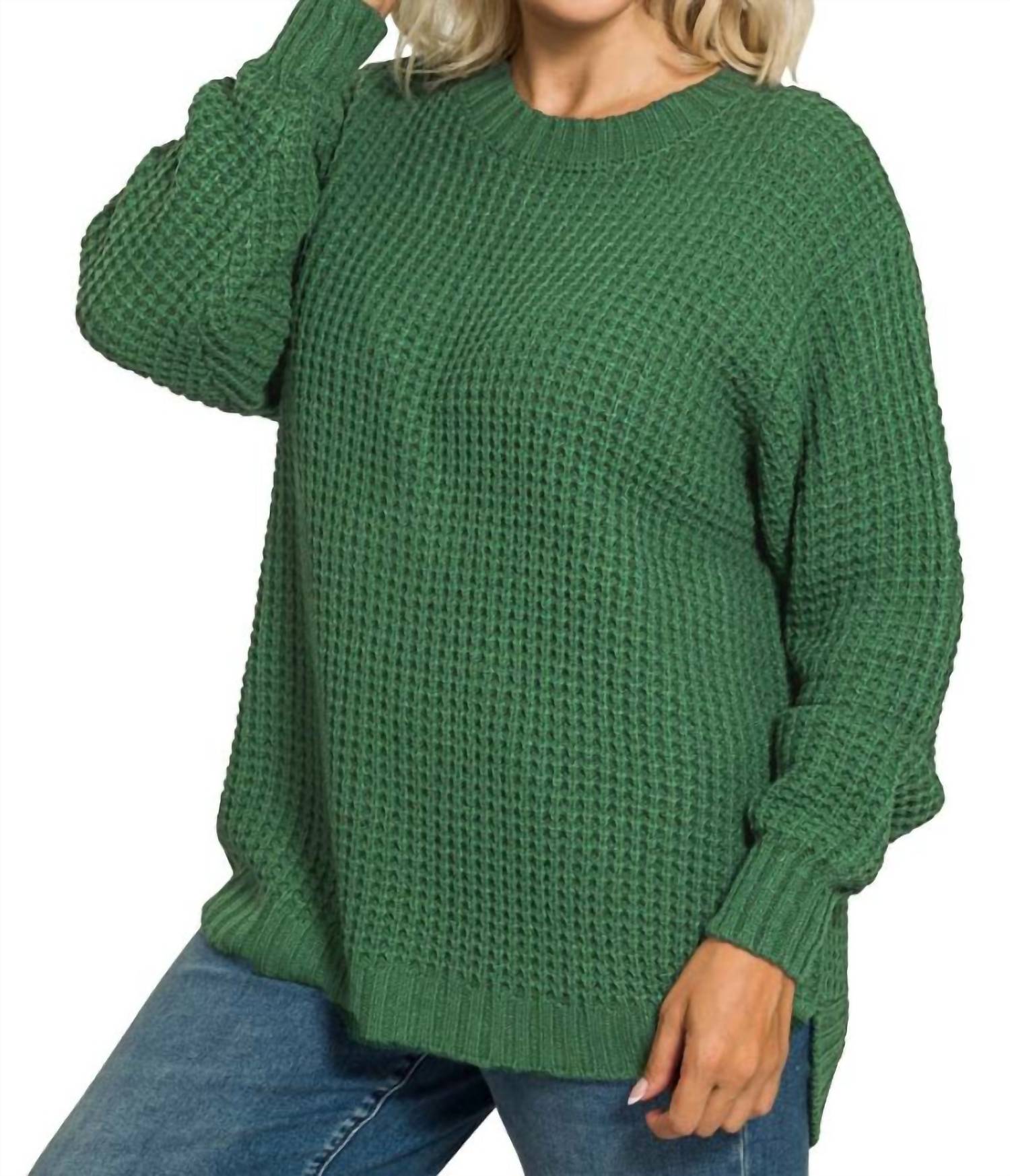 42Pops - High Low Basic Waffle Sweater - Plus