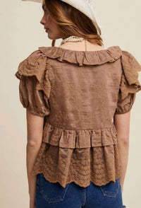 Listicle - Embroidered Ruffled Peplum Blouse