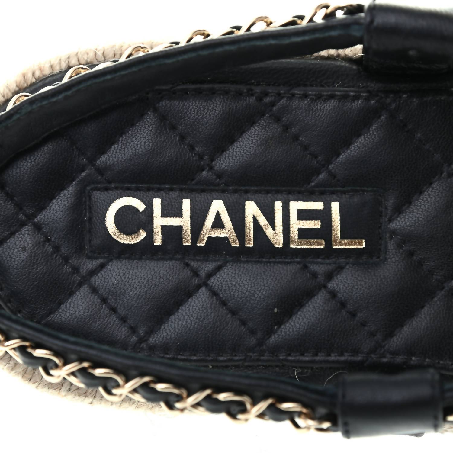 Chanel - Women's Lambskin Chain Thong Espadrille Sandals