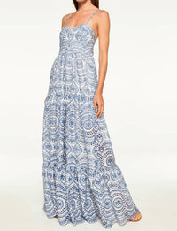 Misa Los Angeles Mariana Maxi Dress in blue embroidered eyelet - women's dress - detail view