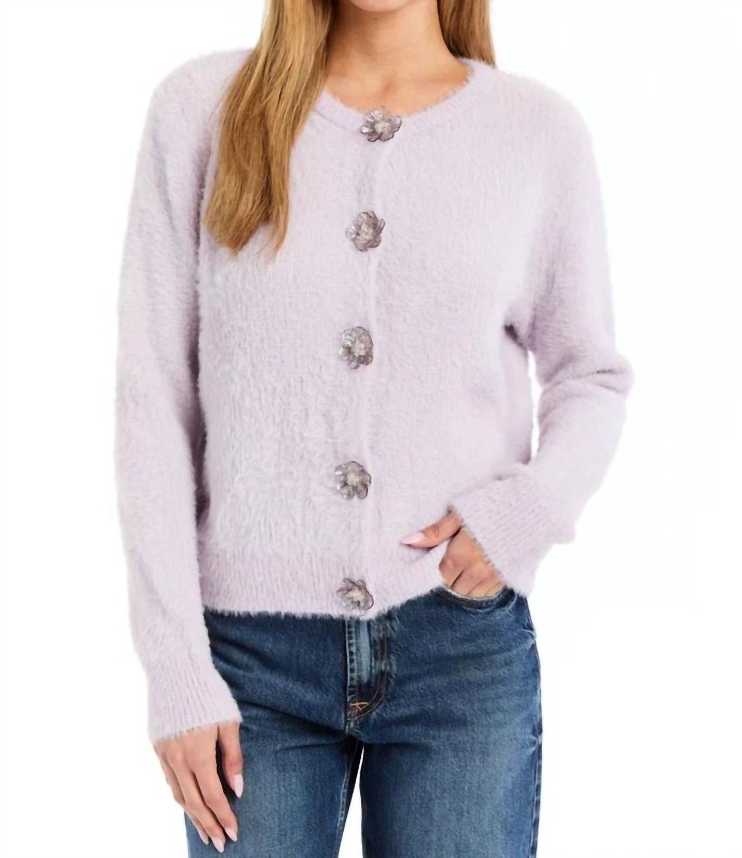 DREW Jaxie Button Front Sweater in lilac - women's sweater