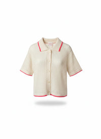 Brodie Cashmere Women's Short Sleeve Jacket in organic white flamingo - women's blouse