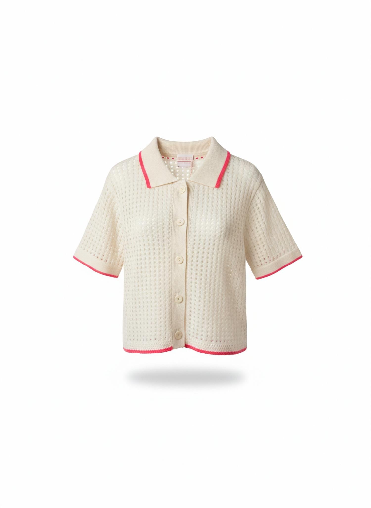 Brodie Cashmere Women's Short Sleeve Jacket in organic white flamingo - women's blouse