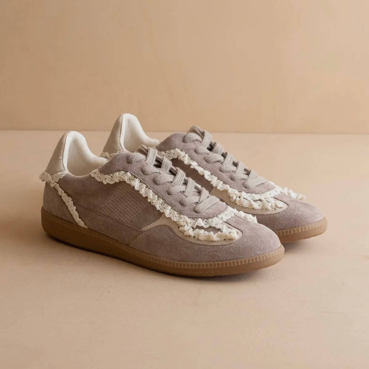 OASIS SOCIETY Women's April Lace Trimmed Retro Sneaker in dark grey - women's sneaker - detail view