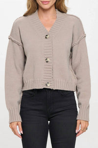 Reneec. - Thick Knit Long Sleeve Cardigan with Buttons