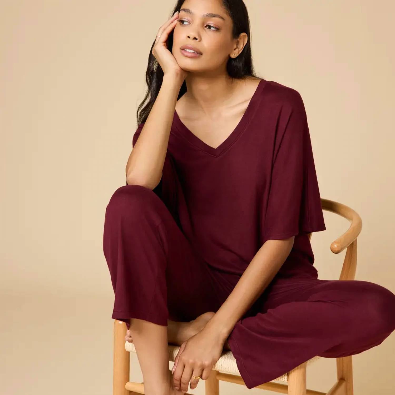 Softies - Women's Dream Jersey Relaxed V Neck With Capri Lounge Set