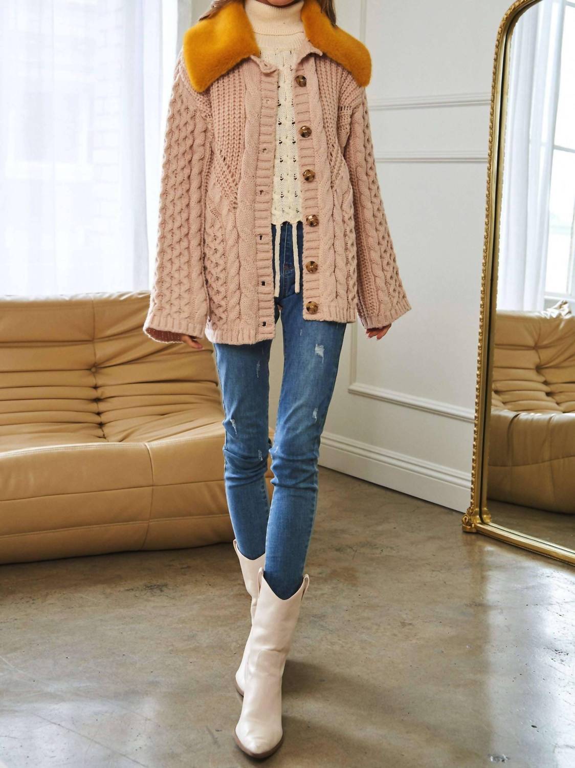 Davi & Dani - Jones Vintage Contrast Collar Cardigan