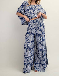 Ee:Some - Paisley Printed Side Tie Wide Leg Pants