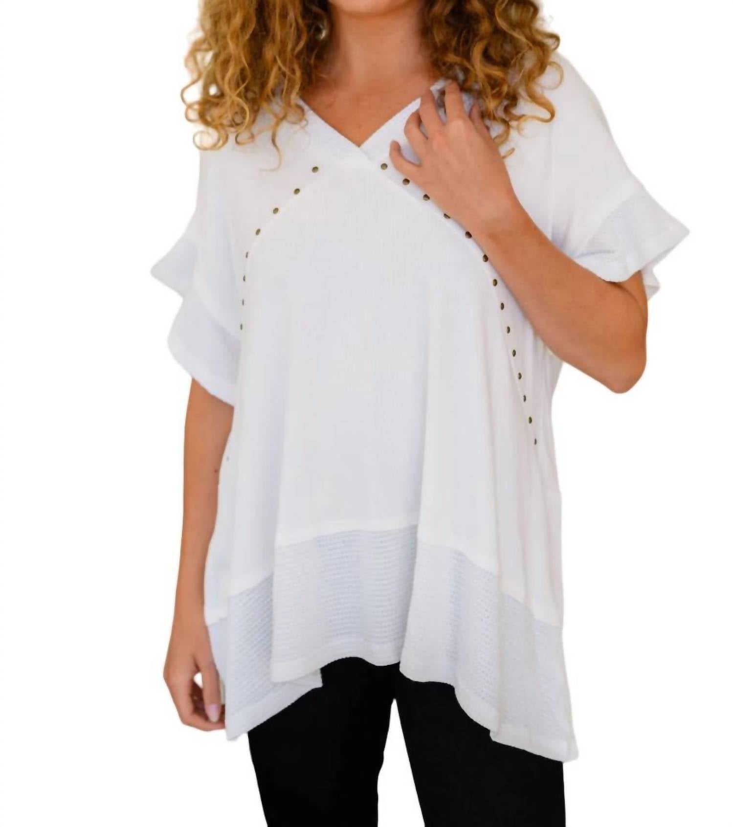 One Eleven North - Giving In V Neck Spliced Top