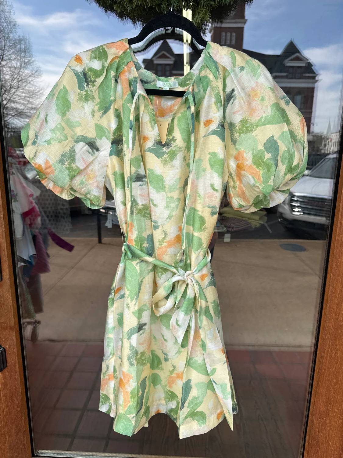 Jade - Pleated Puff Sleeve Dress