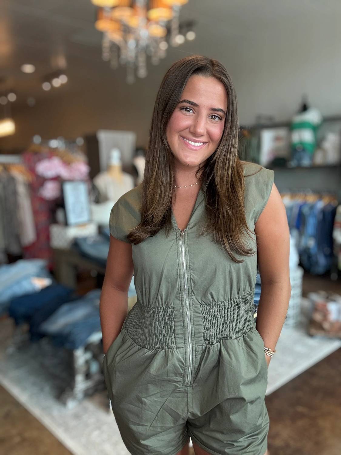 She + Sky - Cap Sleeve Front Zip Romper
