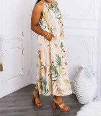 Surelymine - Tropical Palm Tiered Maxi Dress