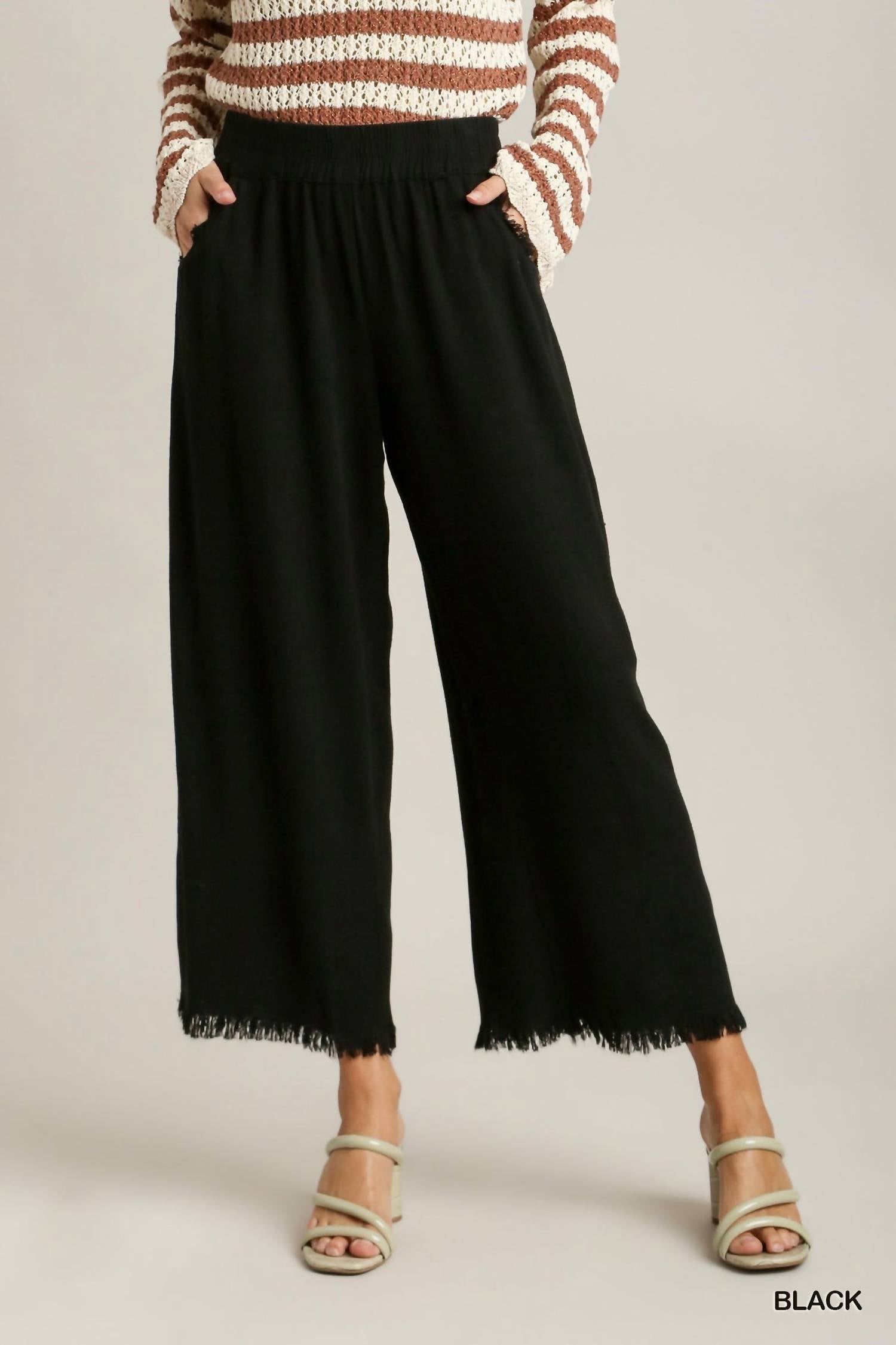 Umgee - Linen Blend Elastic Waistband Pants