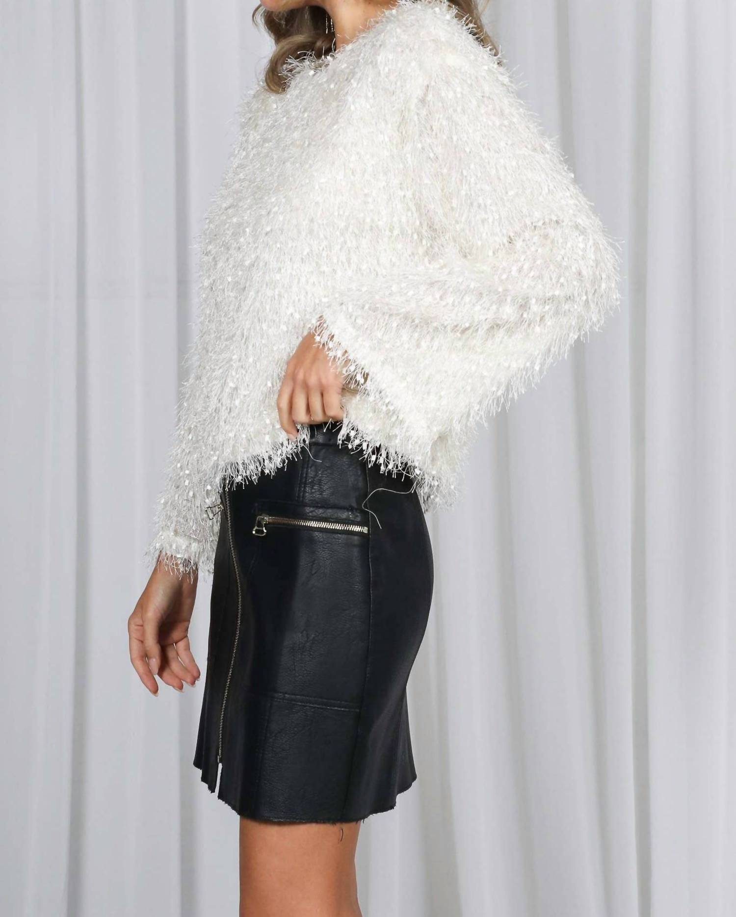 Vine & Love - Fashionable Long Bell Sleeve Fluffy Fuzzy Blouse Top