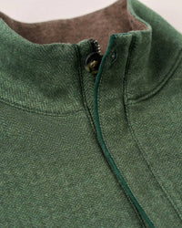JOHNNIE-O Rubin Herringbone Cashmere Blend 1/4 Zip Pullover in moss - men's sweater - detail view