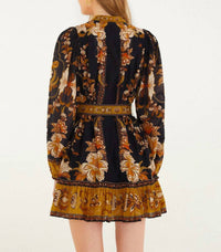 Farm Rio - Beaded Buckle Long Sleeve Mini Dress