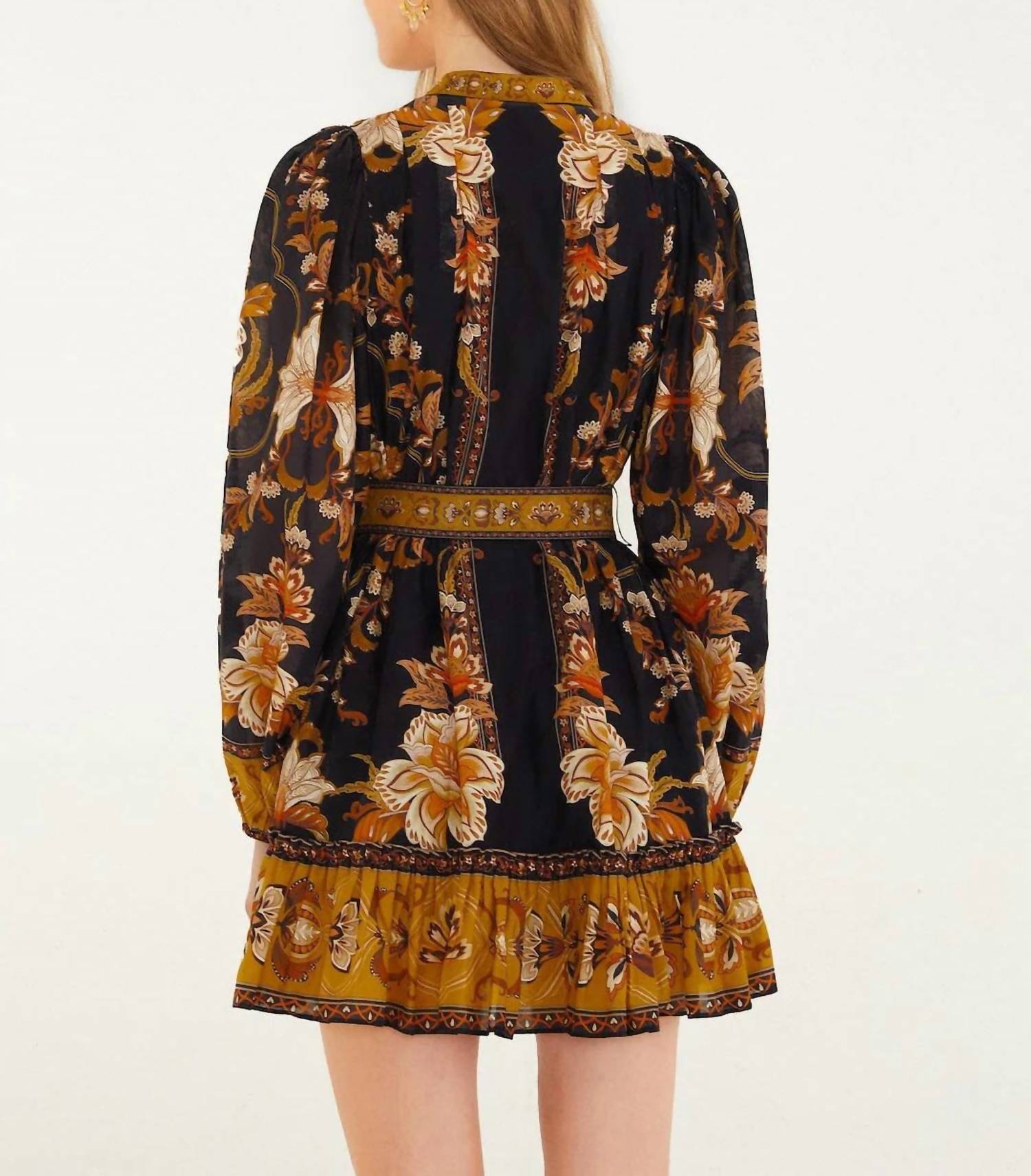 Farm Rio - Beaded Buckle Long Sleeve Mini Dress