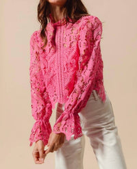 So Me - Floral Lace Romantic Blouse Top With Back Zipper Closure