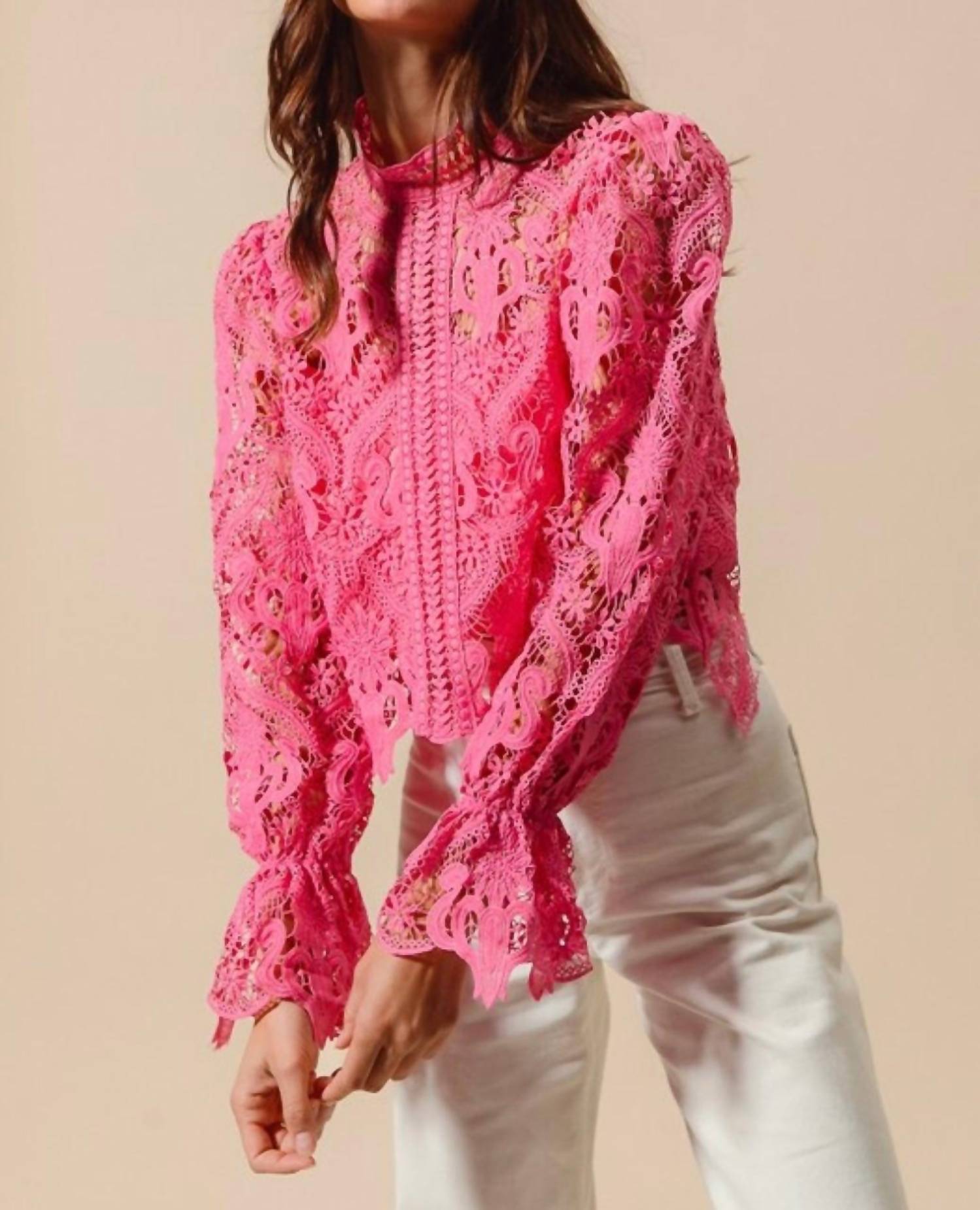 So Me - Floral Lace Romantic Blouse Top With Back Zipper Closure