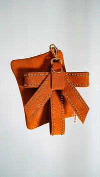 Most Wanted - Women's Suede Wristlet with Bow & Loop Charms Set - 3-piece