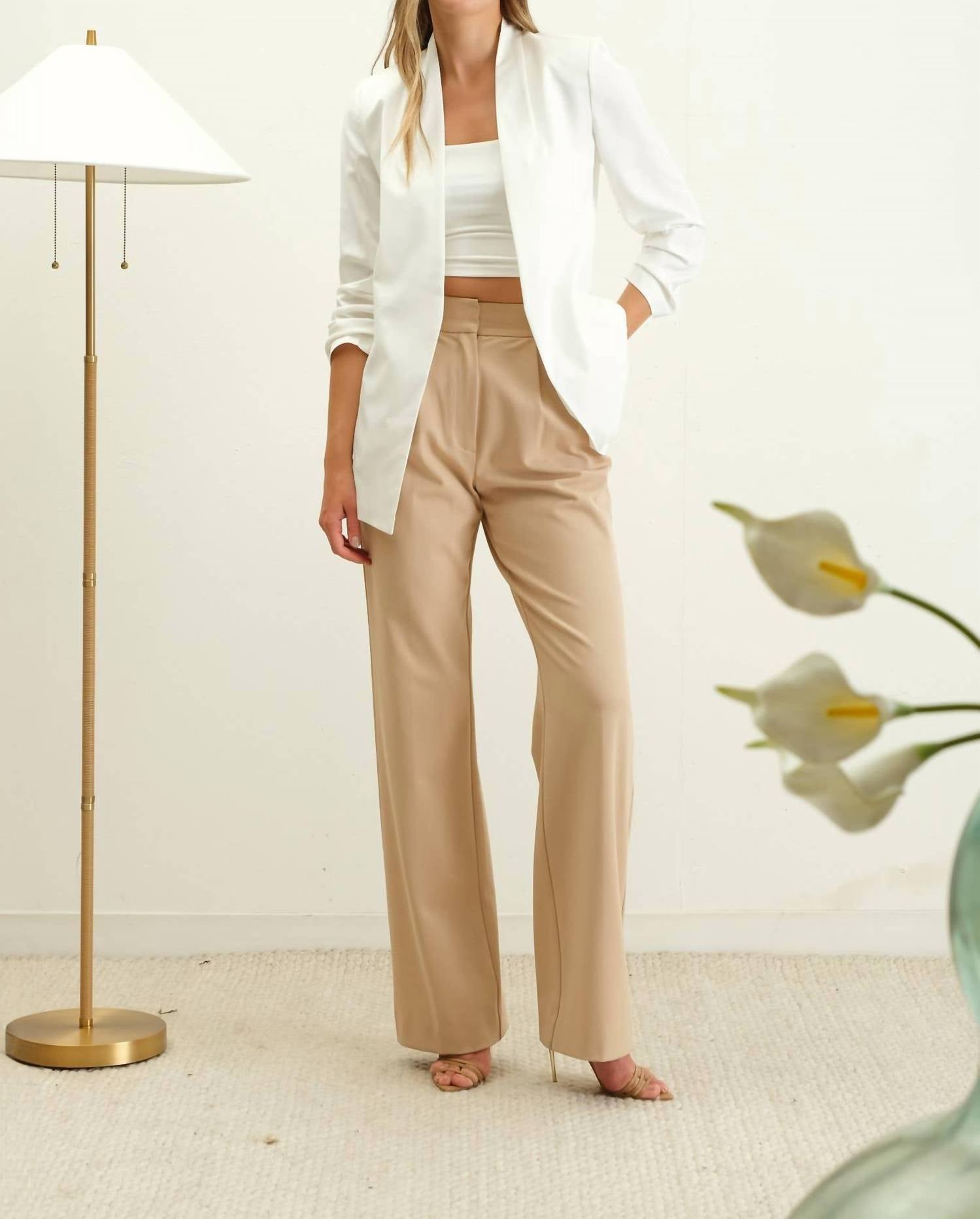 The Workshop Studio - Collarless Quarter Ruched Sleeve Longline Blazer