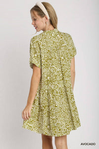 umgee Floral Paisley Mixed Print Tiered Dress in avocado - women's dress - alternate view