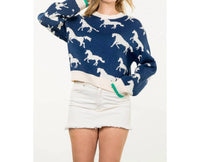 THML Women's Horse Sweater in blue - women's sweater - view 4