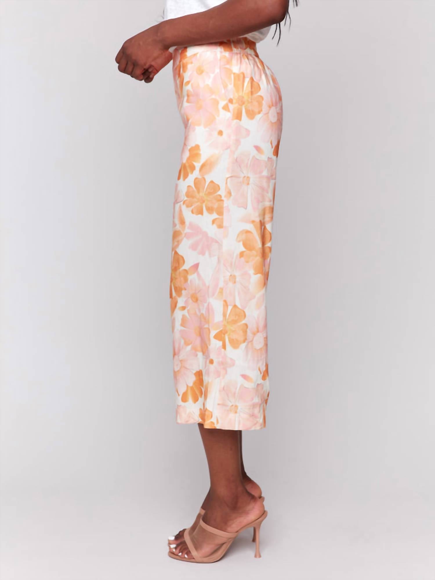 Charlie B - Printed Linen Blend Cropped Pull-on Pants