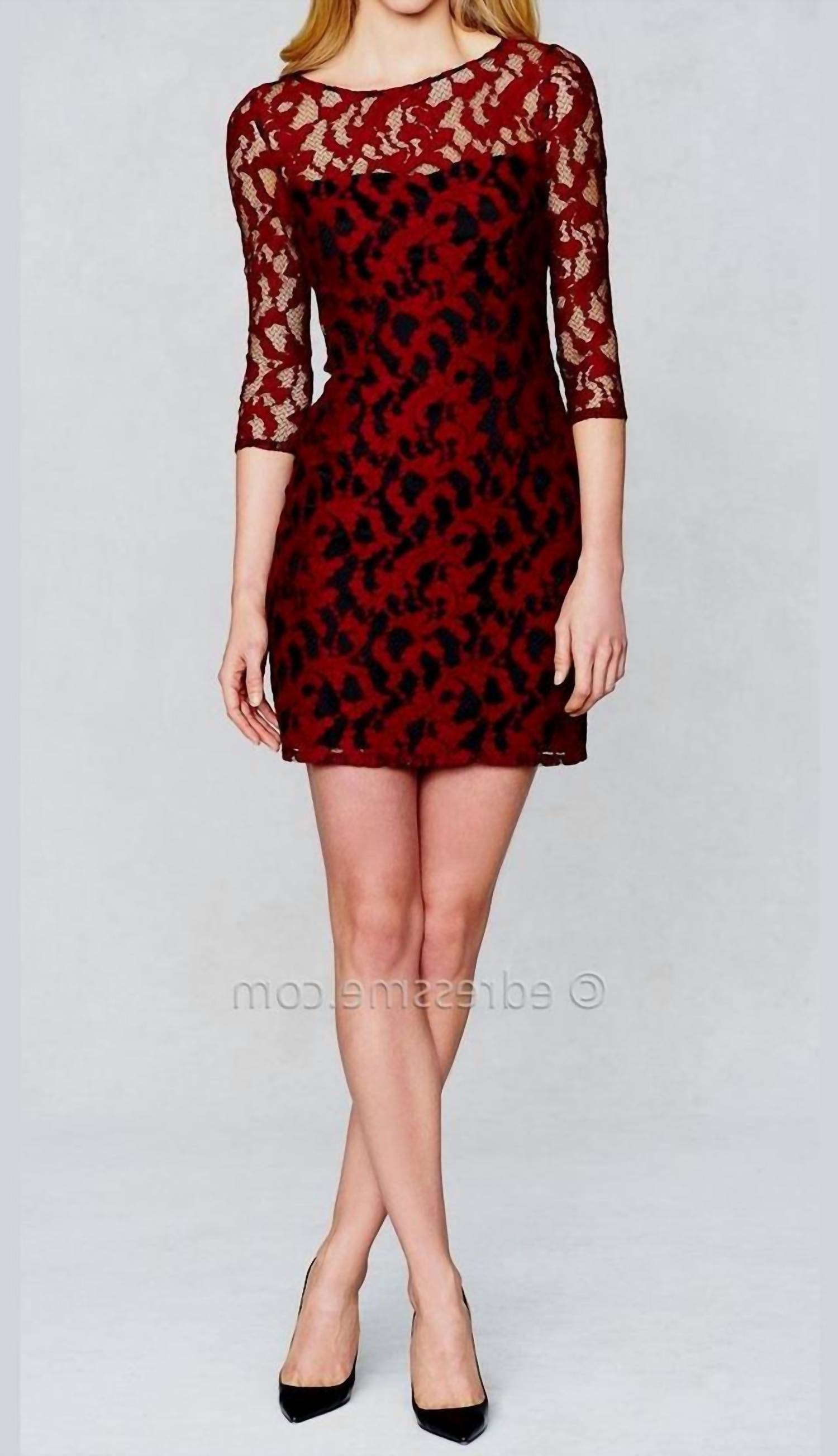 Aidan Mattox - 3/4 Sleeve Illusion Lace Party Dress
