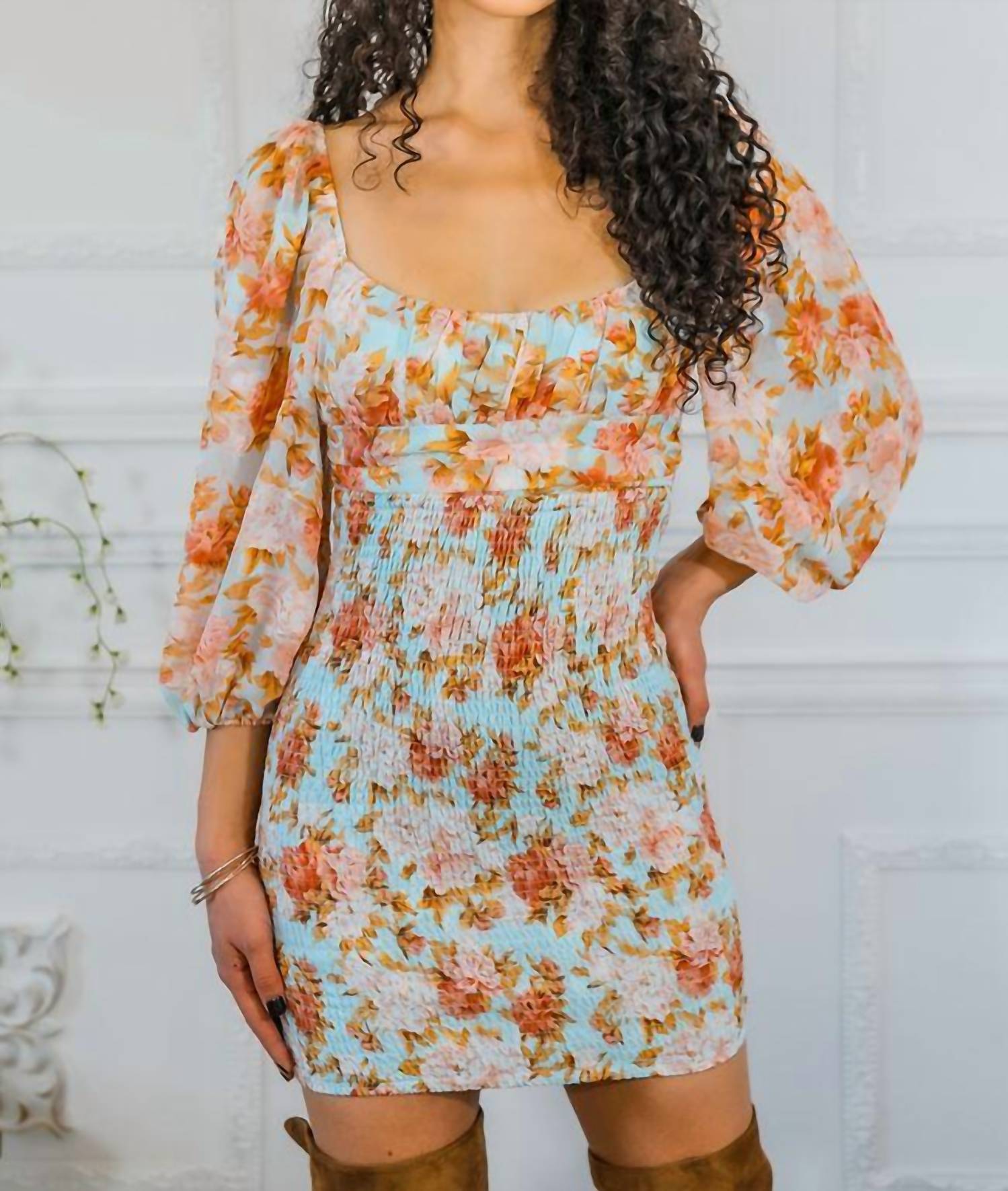 Surelymine - Meaningful Dreams Floral Ruched Mini Dress