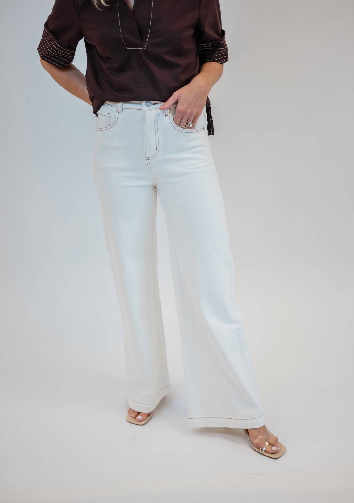 Alpha Apparel Alice Trouser Jeans in white - women's pants - alternate view