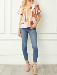 entro Flutter Sleeve V Neck Blouse in multi - women's blouse - view 5