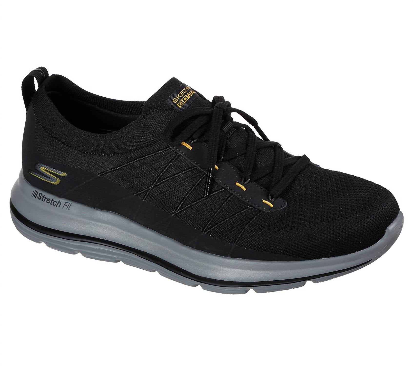 Skechers Men's Go Walk Stretch Fit-adaptor Shoes in black yellow - men's sneaker