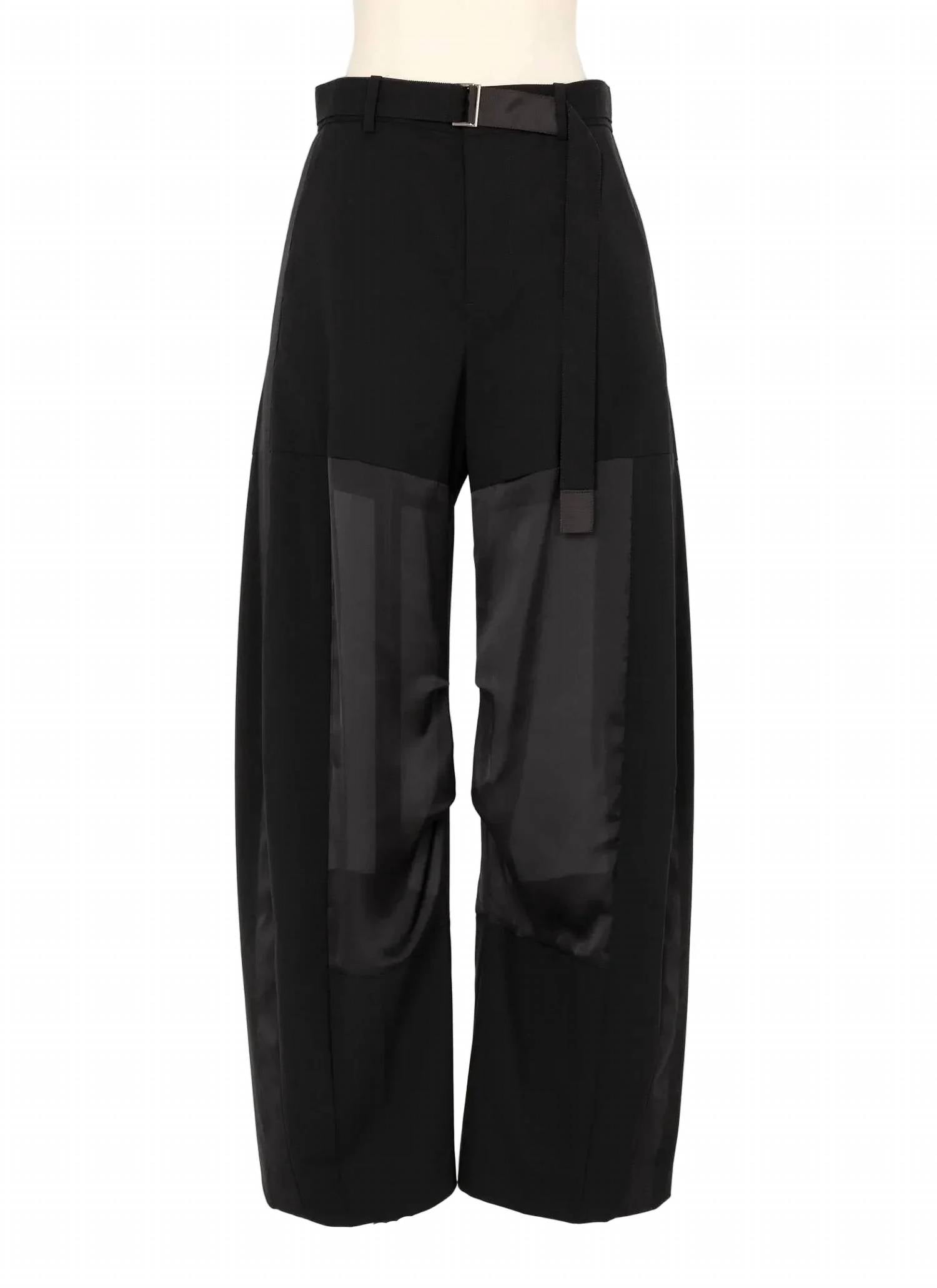 Sacai - Women's Belted Suiting Wool And Satin Barrel Pant