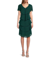 Slny - Georgette Tiered Capelet Dress