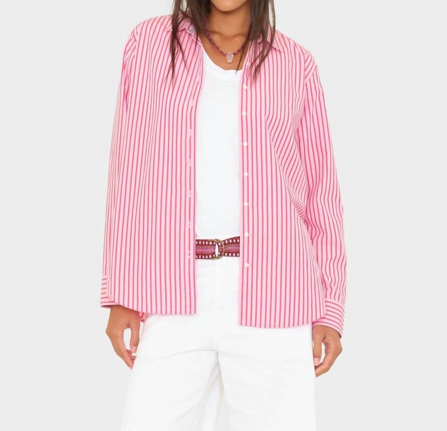 XIRENA Button Down Stripe Shirt in candy red - women's shirt