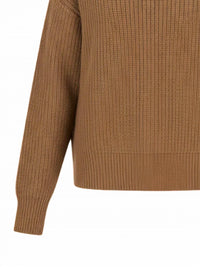 Autumn Cashmere Women's Long Sleeve Shaker Sweater in camel - women's sweater - detail view