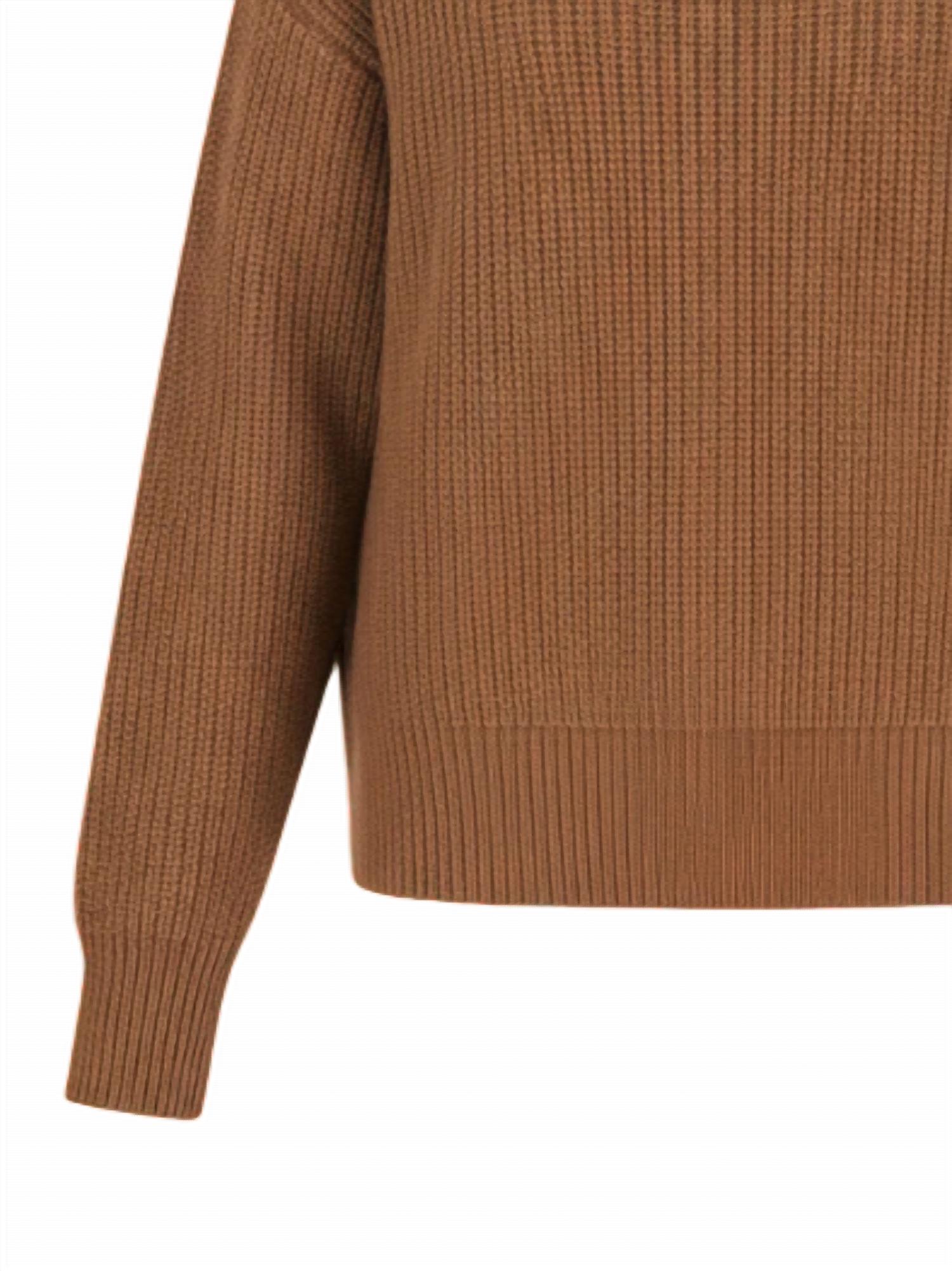 Autumn Cashmere Women's Long Sleeve Shaker Sweater in camel - women's sweater - detail view