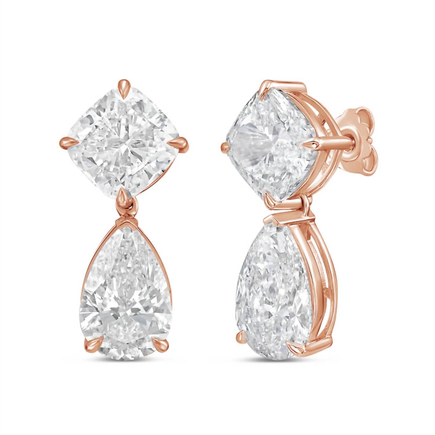 Diana M Jewels - Women's Cushion & Pear Lab-grown Diamond Stud Earrings (12.00 Tcw) - Luxe