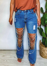 Kiwi The Rhinestone Straight Leg Jean in blue - women's jeans