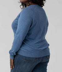Minnie Rose - Cotton Cashmere Distressed Long Sleeve V-neck Tee - Plus