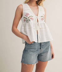Mustard Seed - Floral Embroidered Linen Vest