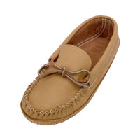 Lamo Men's Softsole Moccasin Slipper in tan - men's loafer - detail view
