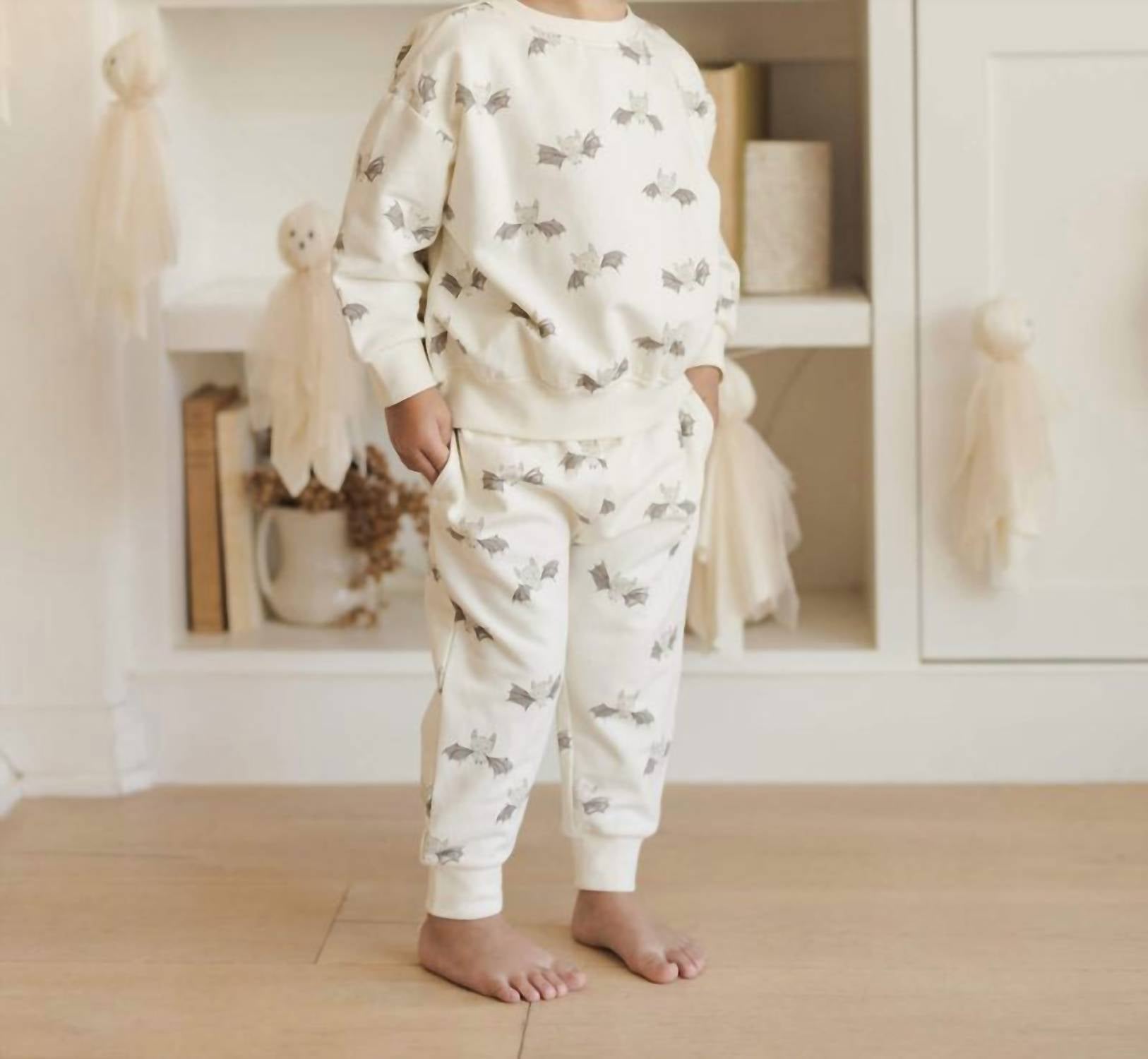 Quincy Mae Kid's Relaxed Fleece Sweatshirt Set in bats - item - detail view