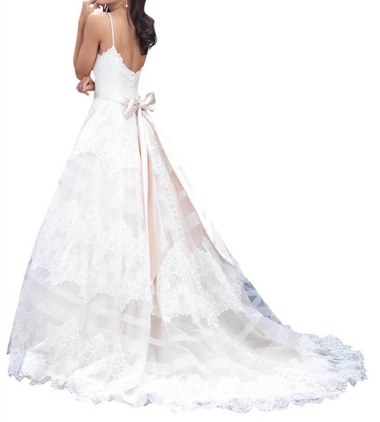 Allure Bridals - Lace Ballgown with Sheer Chiffon Stripes
