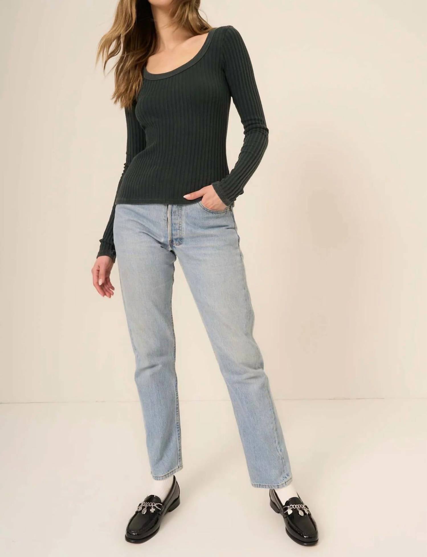 PROJECT SOCIAL T Rae Scoop Neck Long Sleeve Tee in mw midnight pine - women's long sleeve top